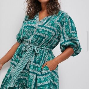 Anthropologie Green Puff Sleeve Sundress